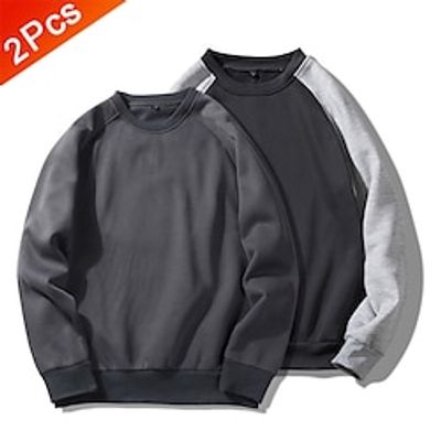 Multi Packs 2pcs Men's Crew Neck Long Sleeve 1 Sweatshirt Pullover Sweatshirt Patchwork Color Block Daily Wear Vacation Polyester Spring   Fall Lightinthebox