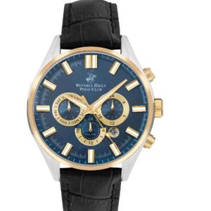 Beverly Hills Polo Club Men's JP25 Movement Watch, Multi Function Display and Leather Strap - BP3504X.201, Black