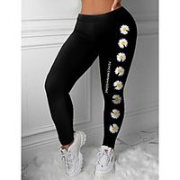 Women's Sporty Fashion Comfort Leisure Sports Weekend Leggings Pants Flower  Floral Graphic Prints Ankle-Length Sporty Elastic Waist Print Black Lightinthebox - thumbnail