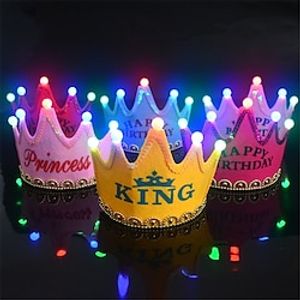 Kids Birthday Hat Happy Birthday Cap Colorful Non-woven Hat King Princess Crown Luminous LED Birthday Hat Party Decor miniinthebox