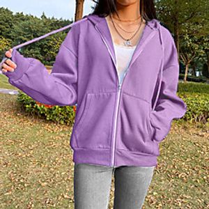 Women's Zip Up Hoodie Sweatshirt Solid Color Zipper Pocket Patchwork Sports  Outdoor Casual Daily non-printing Sportswear Work Hoodies Sweatshirts  Blue Purple Gray / Fleece Lining miniinthebox