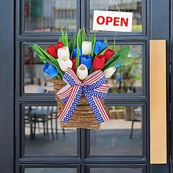 Independence Day Tulip Wall Hanging Decoration - Patriotic Red, White, and Blue American Flag Floral Wreath Décor For Memorial Day/The Fourth of July Lightinthebox