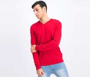 Mens V-Neck Cashmere Sweater  Crimson Red