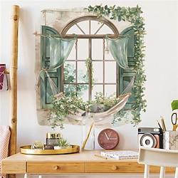 Fake Windows Wall Sticker Green Plants Flowers Bedrooms Living Rooms Foyer Home Decor Stickers 30CM60CM2PCS Lightinthebox