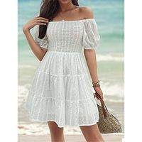 Women's White Dress Casual Dress A Line Dress Mini Dress Backless Street Holiday Date Streetwear A Line Off Shoulder Short Sleeve Regular Fit White Color S M L XL Size Lightinthebox