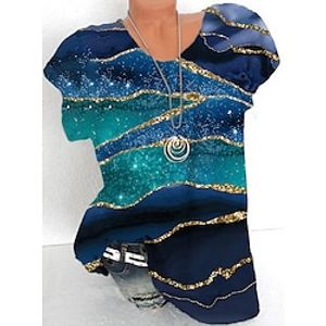 Women's T shirt Tee White Blue Green Color Gradient Print Short Sleeve Daily Sports Streetwear Crew Neck Regular Plus Size XL miniinthebox