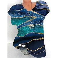 Women's T shirt Tee White Blue Green Color Gradient Print Short Sleeve Daily Sports Streetwear Crew Neck Regular Plus Size XL miniinthebox - thumbnail