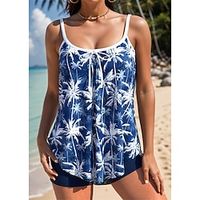 Women's Swimwear Tankini 2 Piece Normal Swimsuit 2 Piece Printing Palm Tree Blue Tank Top Strap Bathing Suits Sports Beach Wear Holiday Lightinthebox - thumbnail