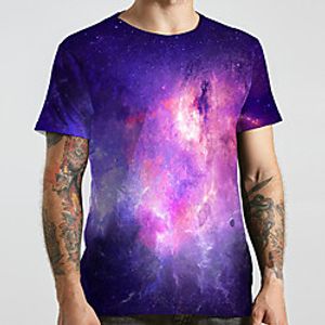 Men's Unisex Tee T shirt 3D Print Galaxy Graphic Prints Plus Size Print Short Sleeve Casual Tops Basic Designer Big and Tall Purple miniinthebox