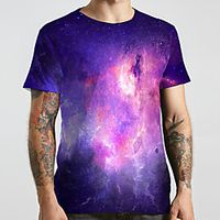 Men's Unisex Tee T shirt 3D Print Galaxy Graphic Prints Plus Size Print Short Sleeve Casual Tops Basic Designer Big and Tall Purple miniinthebox - thumbnail