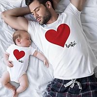 Dad and Son T shirt Heart Letter Daily Print White Short Sleeve Active Matching Outfits Lightinthebox - thumbnail