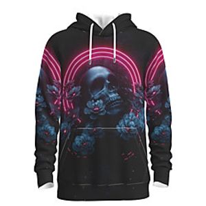 Men's Pullover Hoodie Sweatshirt Floral Graphic Skull Hooded Halloween Daily Weekend 3D Print Basic Halloween Hoodies Sweatshirts  Black miniinthebox
