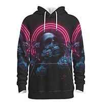 Men's Pullover Hoodie Sweatshirt Floral Graphic Skull Hooded Halloween Daily Weekend 3D Print Basic Halloween Hoodies Sweatshirts  Black miniinthebox - thumbnail