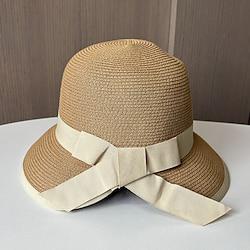 Hats Headwear Acrylic / Cotton Straw Bucket Hat Straw Hat Sun Hat Casual Holiday Elegant Retro With Bowknot Pure Color Headpiece Headwear Lightinthebox