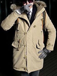 Men Hooded Flap Pocket Fleece Lined Coat