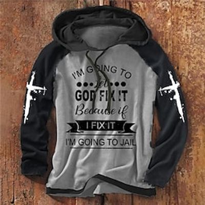 Men's Pullover Hoodie Sweatshirt Gray Hooded Color Block Letter Graphic Prints Patchwork Print Sports  Outdoor Daily Sports 3D Print Streetwear Designer Casual Spring   Fall Clothing Apparel Hoodies Lightinthebox