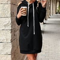 Women's Shift Dress Short Mini Dress Black Long Sleeve Pure Color Cold Shoulder Spring Summer Hooded Casual 2022 S M L XL miniinthebox - thumbnail