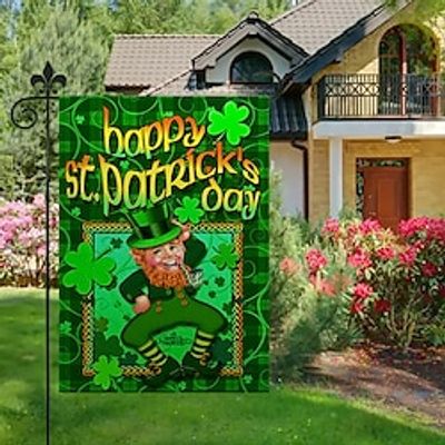 Saint Patrick Day Garden Flag 12x18Inch Outdoor Decorations Welcome Garden Patio Flag Lucky Clover Pot of Gold Yard Flag Double Sided Holiday Outdoor Flags 1pc Lightinthebox