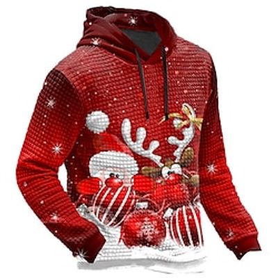 Graphic Prints Christmas Pattern Daily Classic Casual Men's 3D Print Hoodie Pullover Christmas Holiday Going out Waffle Hoodie Red Rose Red Drak Red Hooded Print Spring   Fall Designer Lightinthebox