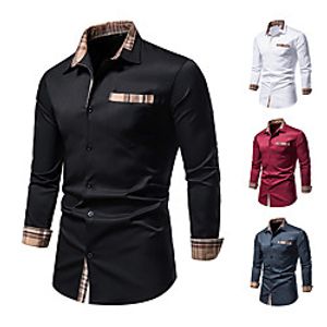 Men's Shirt non-printing Color Block Patchwork Long Sleeve Casual Tops Business Basic Wine White Black miniinthebox