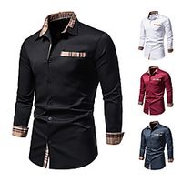 Men's Shirt non-printing Color Block Patchwork Long Sleeve Casual Tops Business Basic Wine White Black miniinthebox - thumbnail