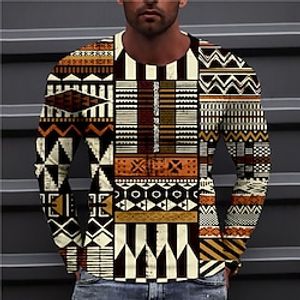 Men's Unisex T shirt Tee Shirt Tee Tribal Graphic Prints Crew Neck Khaki 3D Print Daily Holiday Long Sleeve Print Clothing Apparel Designer Casual Big and Tall Lightinthebox