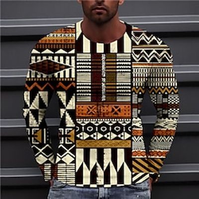 Men's Unisex T shirt Tee Shirt Tee Tribal Graphic Prints Crew Neck Khaki 3D Print Daily Holiday Long Sleeve Print Clothing Apparel Designer Casual Big and Tall Lightinthebox
