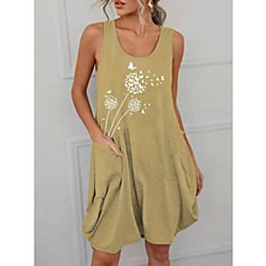 Women's Shift Dress Knee Length Dress Wine Red Blue Yellow Blushing Pink Gray White Black Sleeveless Flower Pocket Spring Summer U Neck Casual 2021 4XL. S M L XL XXL 3XL 5XL Lightinthebox