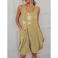 Women's Shift Dress Knee Length Dress Wine Red Blue Yellow Blushing Pink Gray White Black Sleeveless Flower Pocket Spring Summer U Neck Casual 2021 4XL. S M L XL XXL 3XL 5XL Lightinthebox - thumbnail