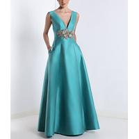 A-Line Prom Dresses Elegant Dress Formal Prom Floor Length Sleeveless V Neck Pocket Satin with Appliques 2024 Lightinthebox