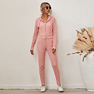Women's Basic Plain Daily Two Piece Set Blouse T shirt Pant Zipper Tops miniinthebox