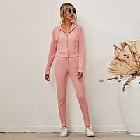 Women's Basic Plain Daily Two Piece Set Blouse T shirt Pant Zipper Tops miniinthebox - thumbnail