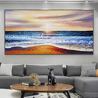 Mintura Handmade Abstract Seaside Scenery Oil Paintings On Canvas Wall Art Decoration Modern Picture For Home Decor Rolled Frameless Unstretched Painting miniinthebox