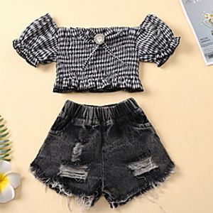 Kids Girls' Clothing Set Short Sleeve Black Houndstooth Basic Regular 3-8 Years Lightinthebox
