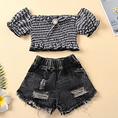 Kids Girls' Clothing Set Short Sleeve Black Houndstooth Basic Regular 3-8 Years Lightinthebox
