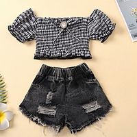 Kids Girls' Clothing Set Short Sleeve Black Houndstooth Basic Regular 3-8 Years Lightinthebox - thumbnail