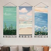 Landscape Painting Woven Bohemian Wall Tapestry Art Decor Blanket Curtain Hanging Home Bedroom Living Room Decoration Nordic Cotton Linen Tassel miniinthebox