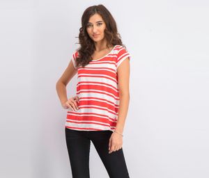 Womens Stripe Short Sleeve Tee  Red/White