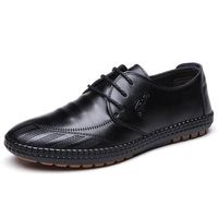 Men Breathable Soft Genuine Leather Stitching Flat Casual Driving Shoes
