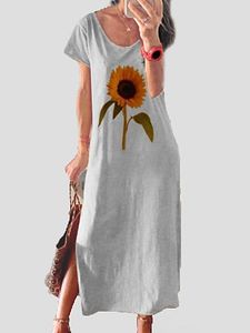 Round Neck Patch Pocket Plain Maxi Dress