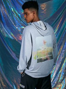Men Fashion Back Digital Distortion Graphic Print Casual Long Sleeve Hoodie