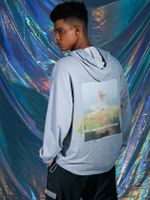 Men Fashion Back Digital Distortion Graphic Print Casual Long Sleeve Hoodie - thumbnail