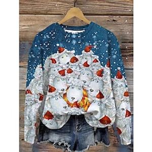 Ugly Christmas Sweatshirt Women's Sweatshirt Pullover Graphic Santa Claus Snowman Sportswear Funny Festival Print Blue Purple Light Blue Christmas Casual Round Neck Long Sleeve Top Micro-elastic Fall Lightinthebox