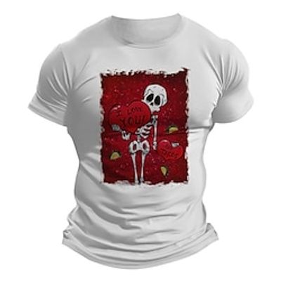 Skull Valentine's Day Black White Burgundy T shirt Tee Men's Graphic Cotton Blend Shirt Sports Classic Shirt Short Sleeve Comfortable Tee Sports Outdoor Holiday Summer Fashion Designer Clothing S M L Lightinthebox