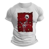 Skull Valentine's Day Black White Burgundy T shirt Tee Men's Graphic Cotton Blend Shirt Sports Classic Shirt Short Sleeve Comfortable Tee Sports Outdoor Holiday Summer Fashion Designer Clothing S M L Lightinthebox - thumbnail