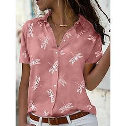 Women's Shirt Blouse Animal Daily Vacation Button Print Pink Short Sleeve Casual Shirt Collar Spring Summer Lightinthebox