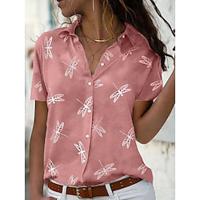 Women's Shirt Blouse Animal Daily Vacation Button Print Pink Short Sleeve Casual Shirt Collar Spring Summer Lightinthebox - thumbnail