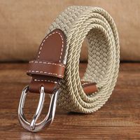 95CM Women Casual Elastic Canvas Belt Pin Buckle Knitting Canvas Belt Outdoor Travel Waistband