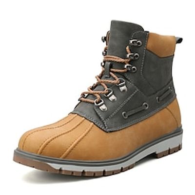 Men's Boots Work Boots Duck Boots Fur Lined Fleece lined Hiking Vintage British Outdoor Synthetic leather Leather Waterproof Warm Slip Resistant Mid-Calf Boots Lace-up Dark Brown Yellow BlackGray Lightinthebox