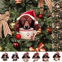 Christmas Decorations, Dachshund Christmas Ornaments Cute Sausage Dog Christmas Tree Ornaments Flat Printing 2D Acrylic Cartoon Mini Funny Dog Hanging Ornament Dog Lovers Gift Idea Xmas Party miniinthebox - thumbnail